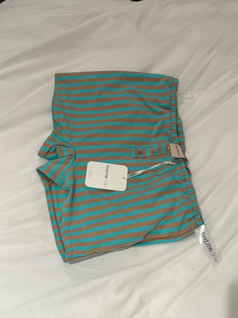 Find Me Now Striped Cotton Shorts - Turquoise & Tan